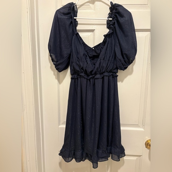 Blu Pepper Navy Dress with Shimmer Detail - Picture 3 of 4